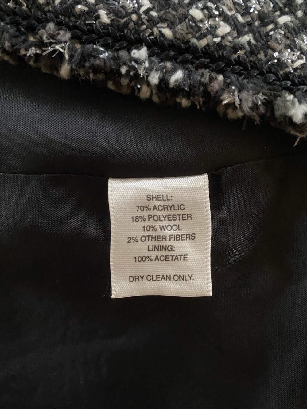 White House Black Market Black, Silver and White Tweed Fringe-Edge Coat - Picture 7 of 8